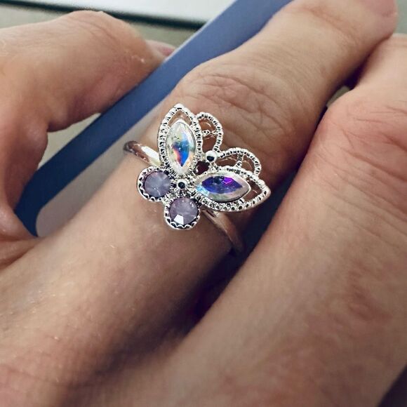 Claire’s Crystal Buttery Iridescent Jeweled Silver Ring - Picture 2 of 2